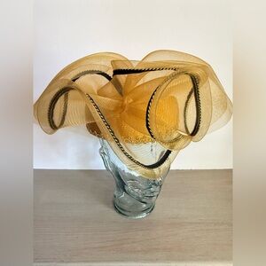 Vintage Gold Church Derby‎ Fascinator Hat Sculpted Mesh Avant Garde Cocktail